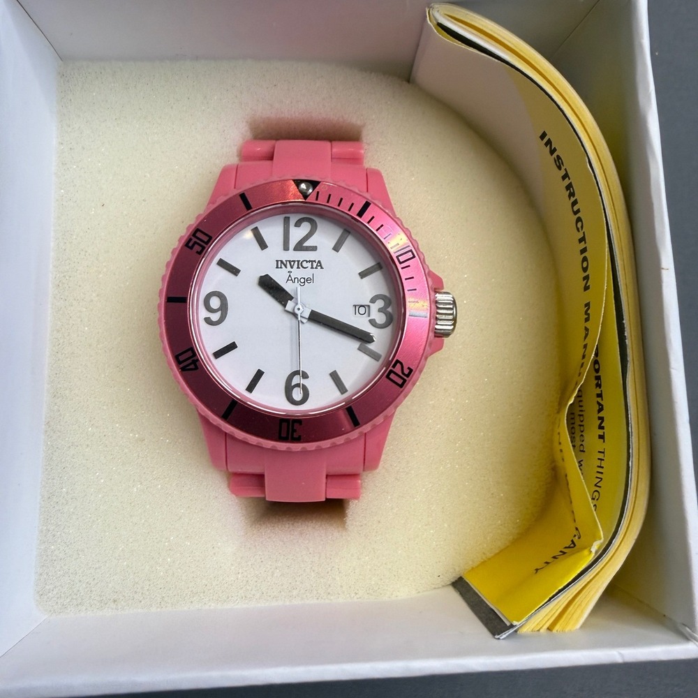 Invicta Angel 1209 Pink Plastic Case White Dial Swiss‎ Movement Watch Boxed